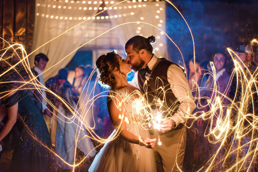 Bride and groom sparkler send off