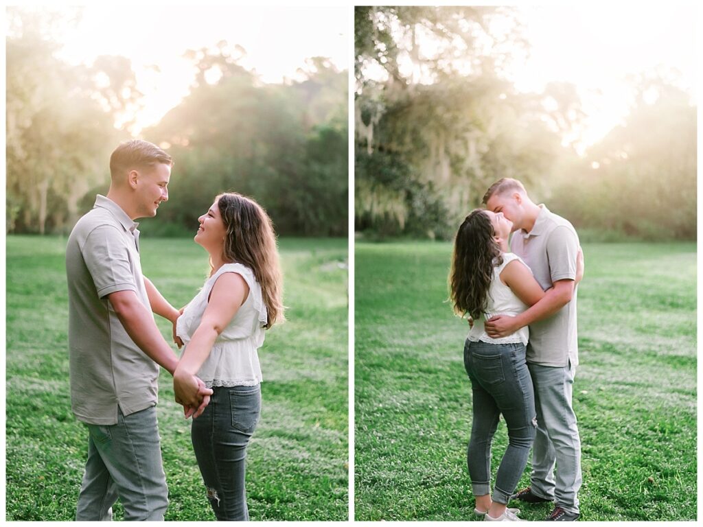 Sunrise Engagement Session in Ocala, Florida at Enchanted Oaks Farm and Lakehouse. Nikki Rinc Photography