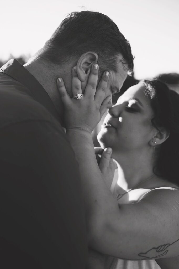 close up of couple in black and white