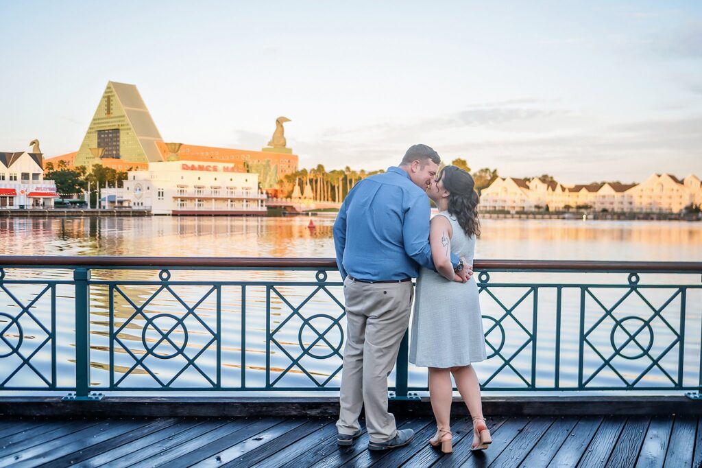 couple kissing at their Disney Engagement Photos