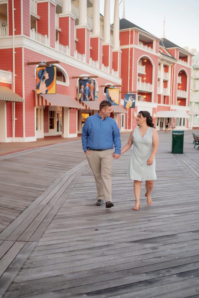 couple walking and laughing