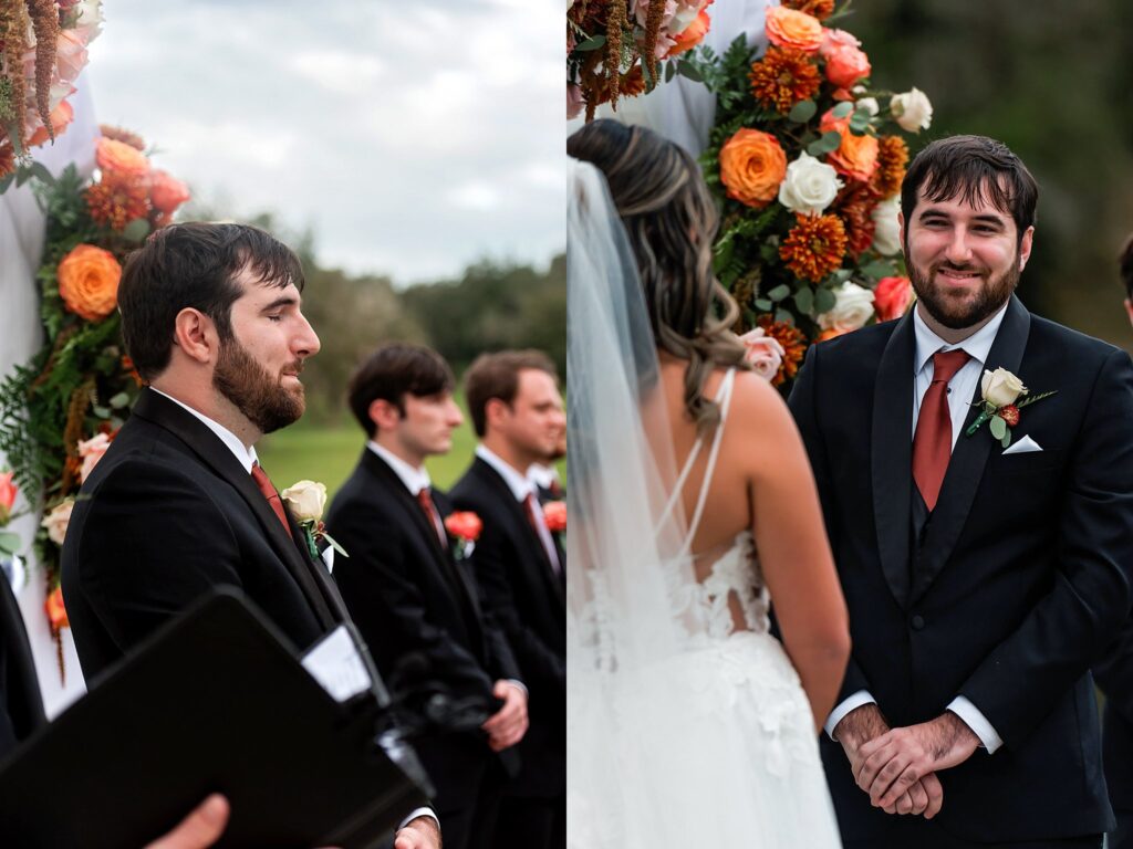 groom crying seeing his bride at valley view