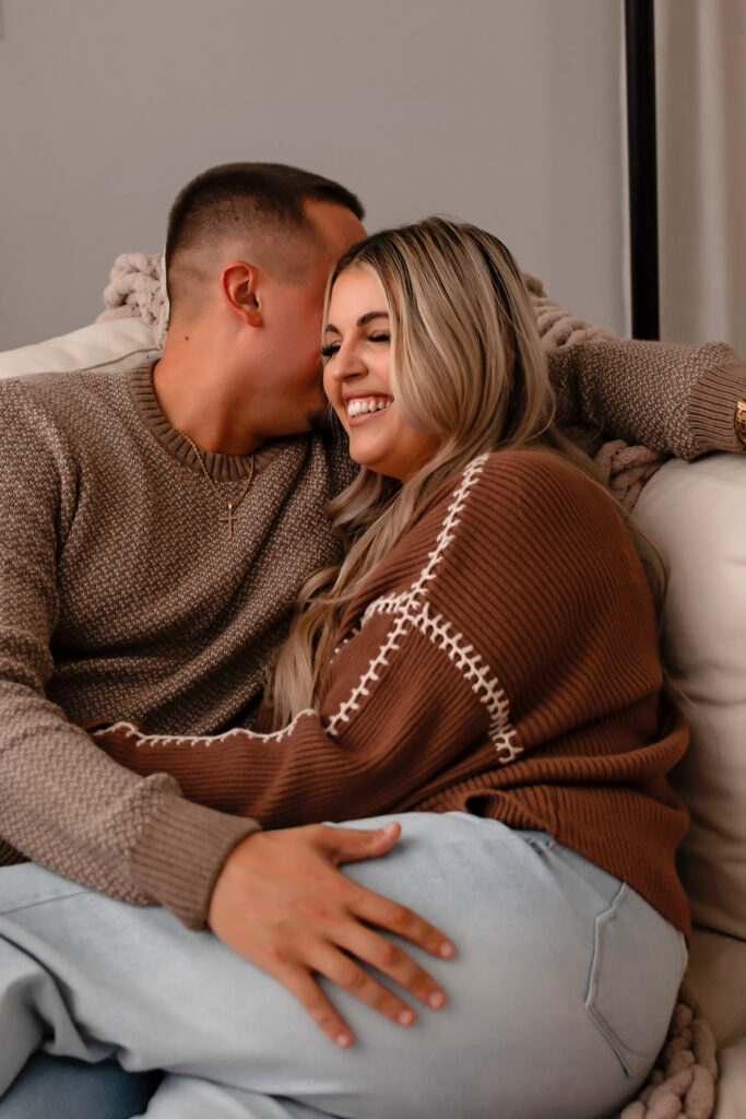 couple laughing during engagement session