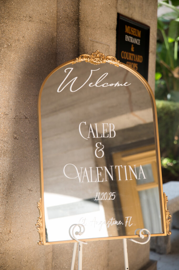 Reception details at classic Lightner Museum wedding in St. Augustine