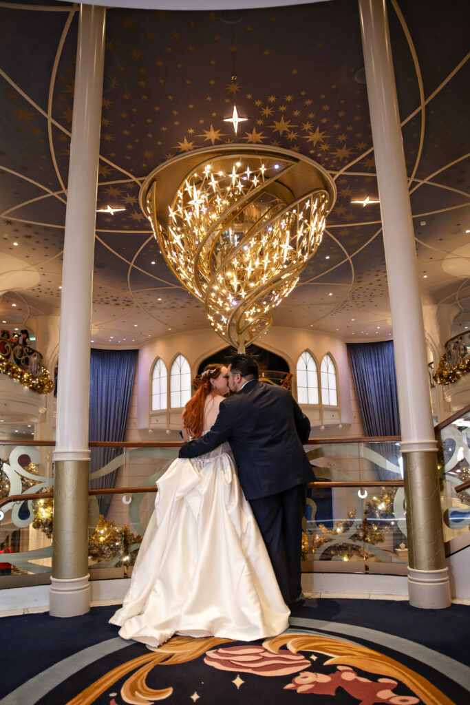 Disney Wish wedding photos staircase portraits
