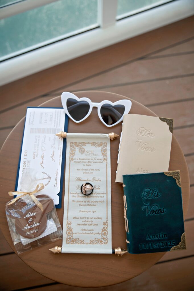 Bridal details on the disney wish during getting ready moments